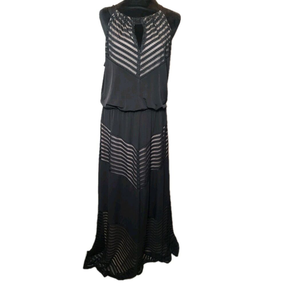 London Times Women's Black Chevron Halter Maxi Dress Lace Gown Size 14 Wedding